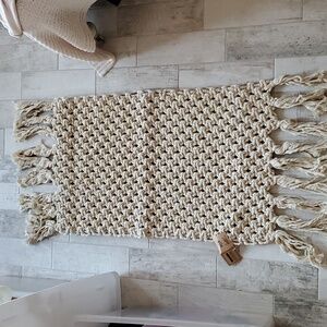Handmade Ivory Boho Macrame Wall Hanging Table Runner Accent Piece with Tassels